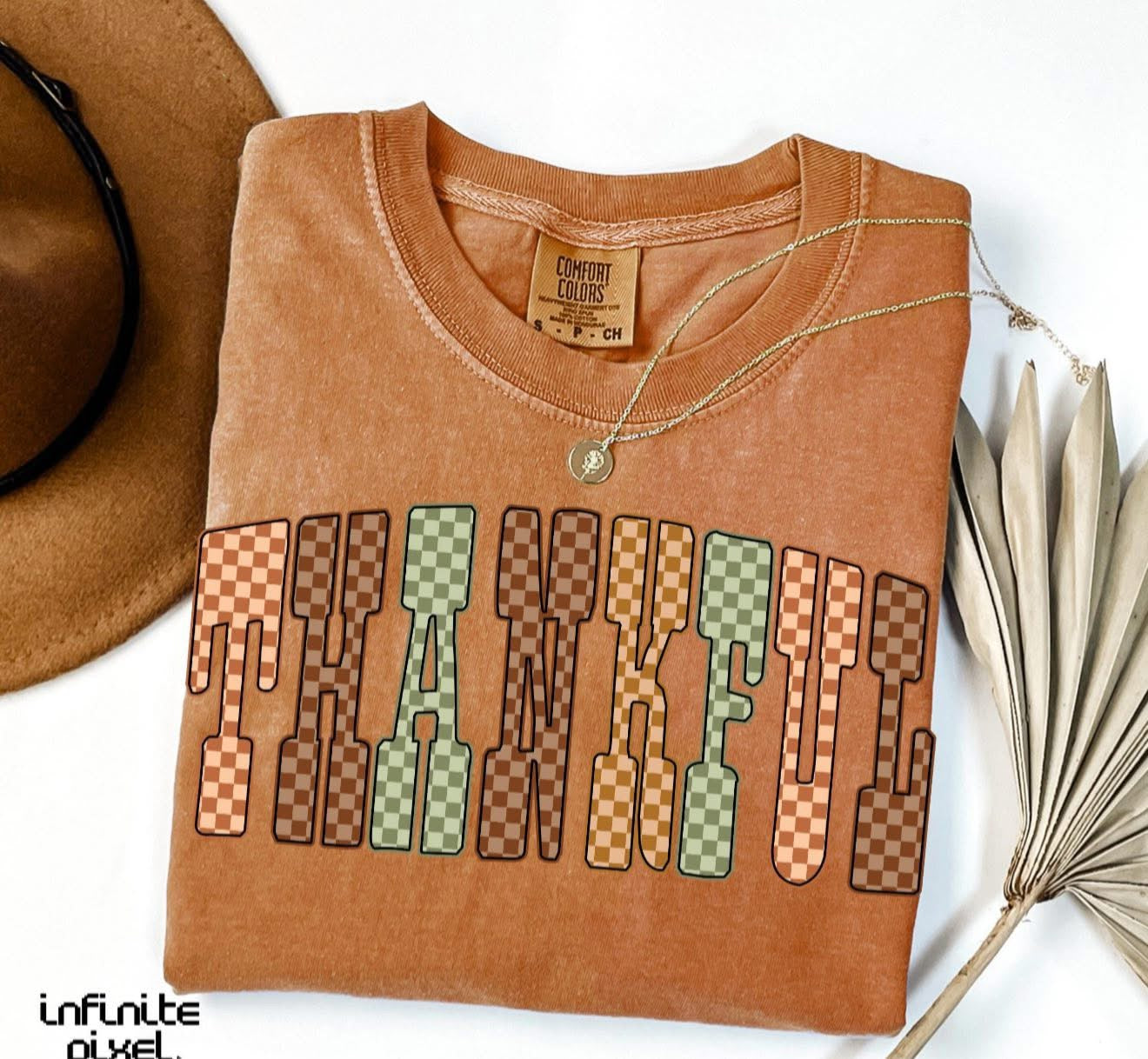 Checkered Thankful - T SHIRT - (Comfort Color)