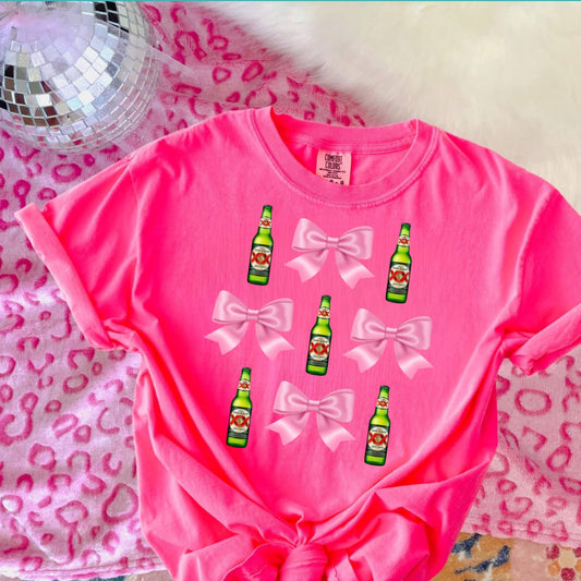 Dos Equis with Solid Pink Bows - T SHIRT - (Comfort Color)