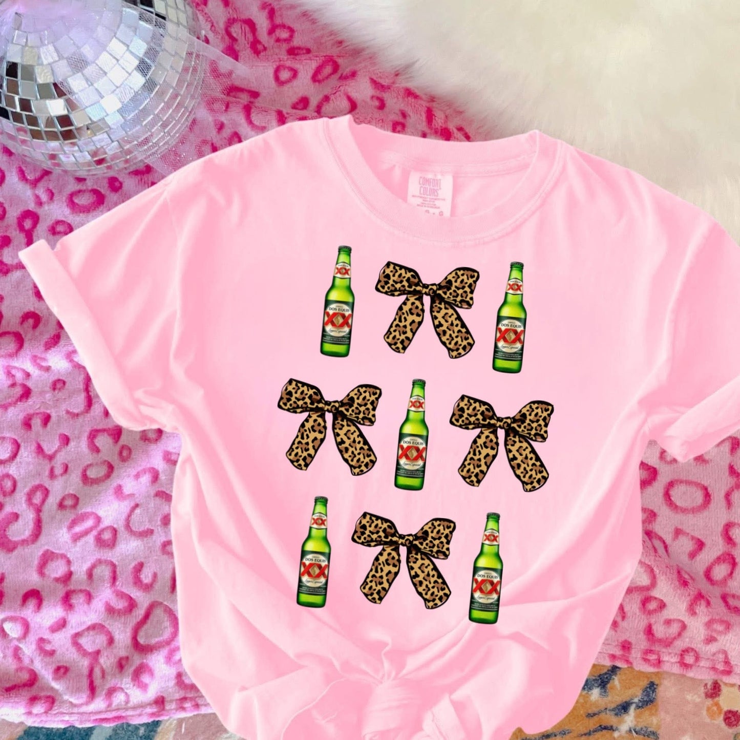 Dos Equis with Cheetah Bows - T SHIRT - (Comfort Color)