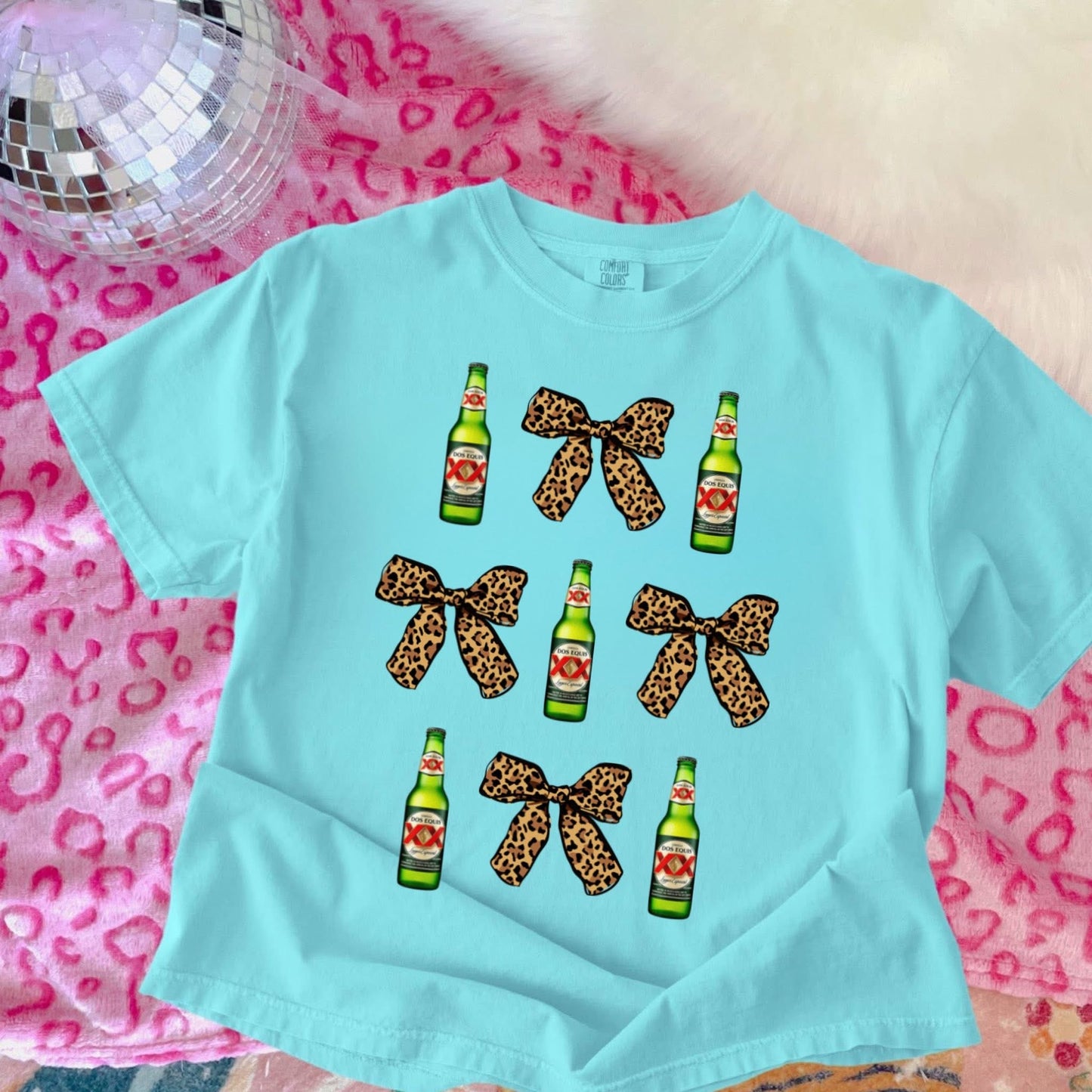 Dos Equis with Cheetah Bows - T SHIRT - (Comfort Color)