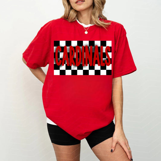 Cardinals on Checkered Background - T SHIRT - (Bella/Comfort Color)