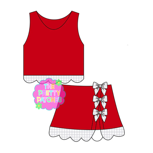 GINGHAM SCALLOP ATHLETIC SKORT SET-IN STORE- (RED BASE/ GREY AND WHITE GINGHAM) 071526MG