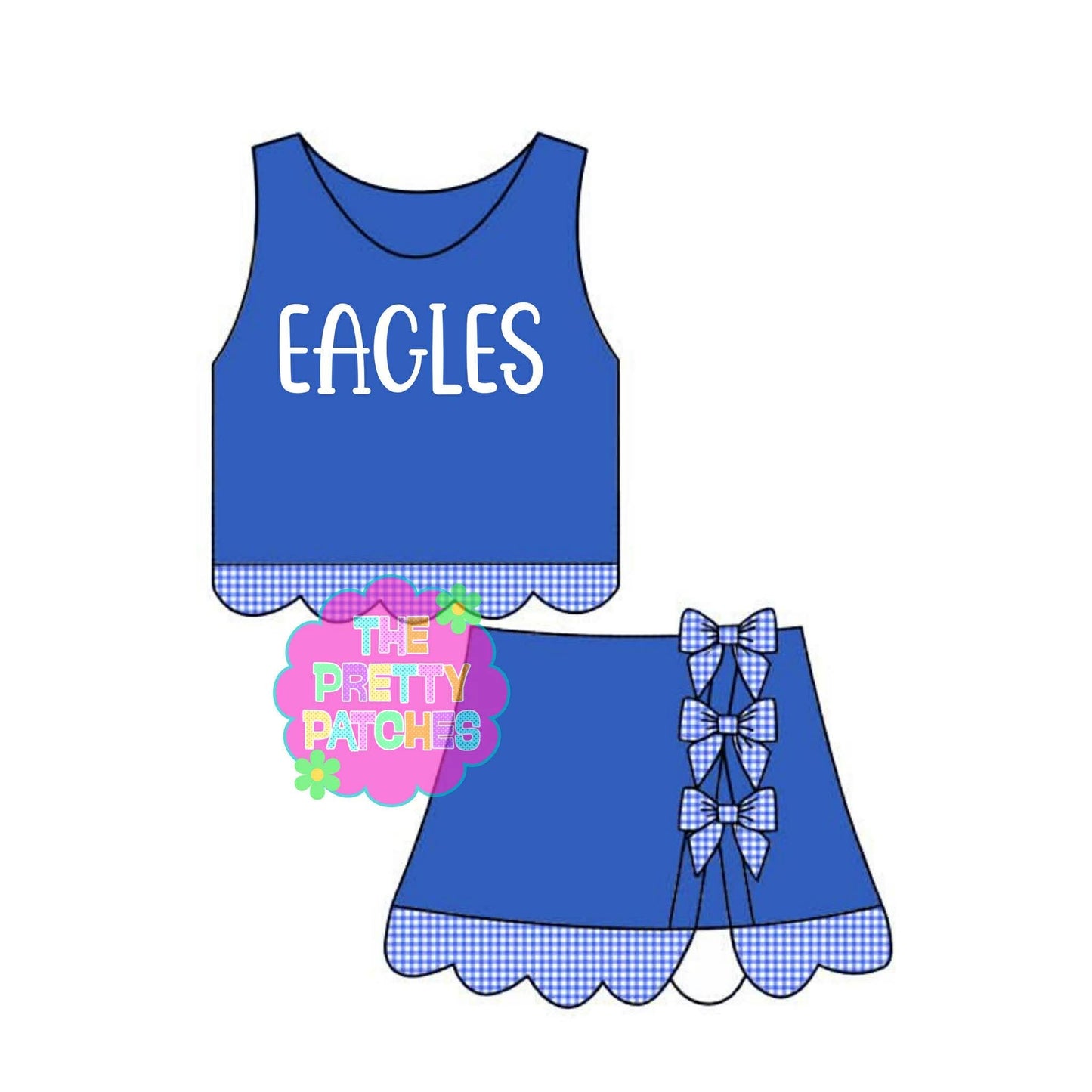 EAGLES GINGHAM SCALLOP ATHLETIC SKORT SET (BLUE BASE- BLUE & WITE GINGHAM- WHITE STITCHING) (PREORDER) (TRUSTED)