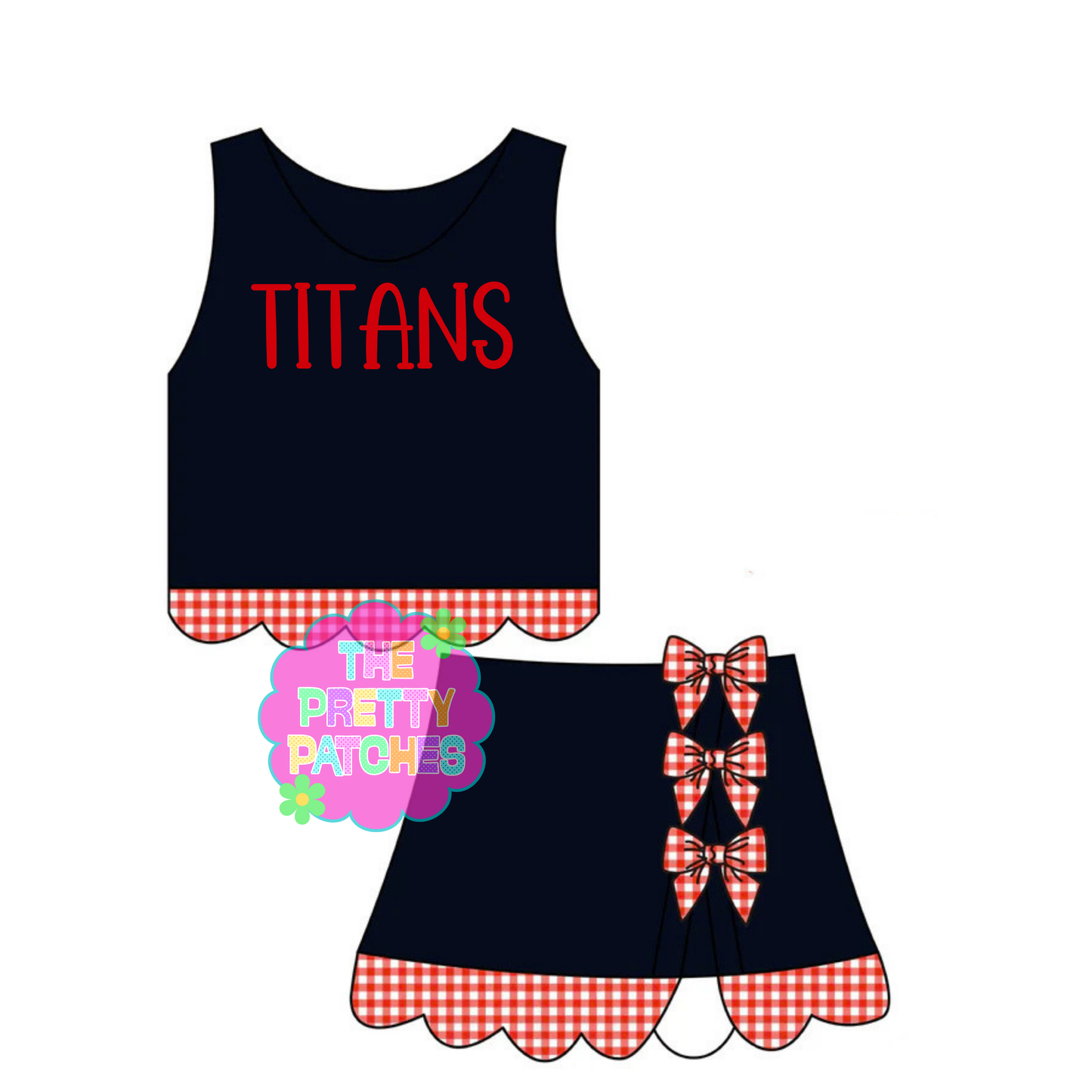 BLACK AND RED  (TITANS) GINGHAM SCALLOP ATHLETIC SKORT SET (PREORDER) (TRUSTED)