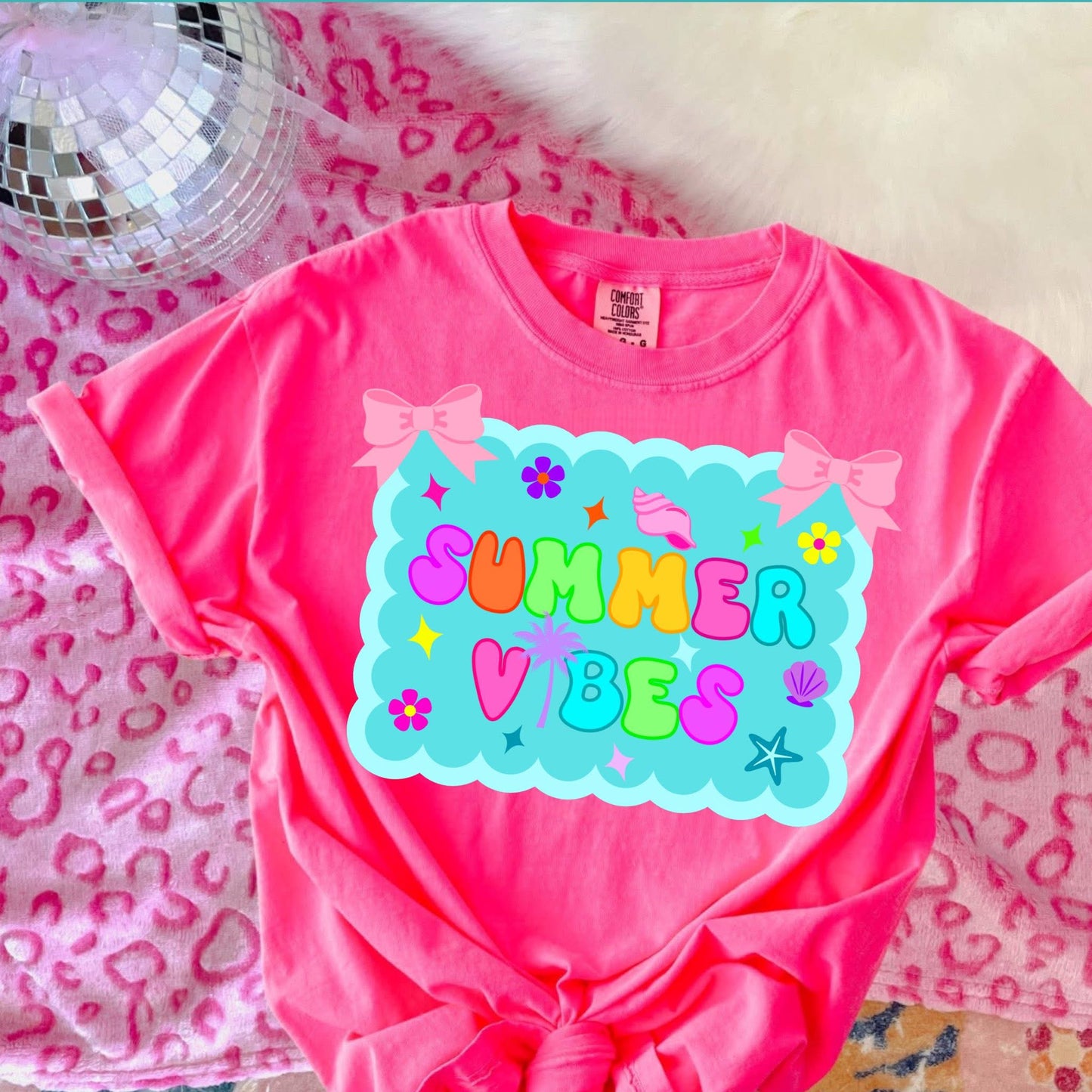 Summer Vibes with Bows & Flowers- T SHIRT- (Jerzee/Gildan)