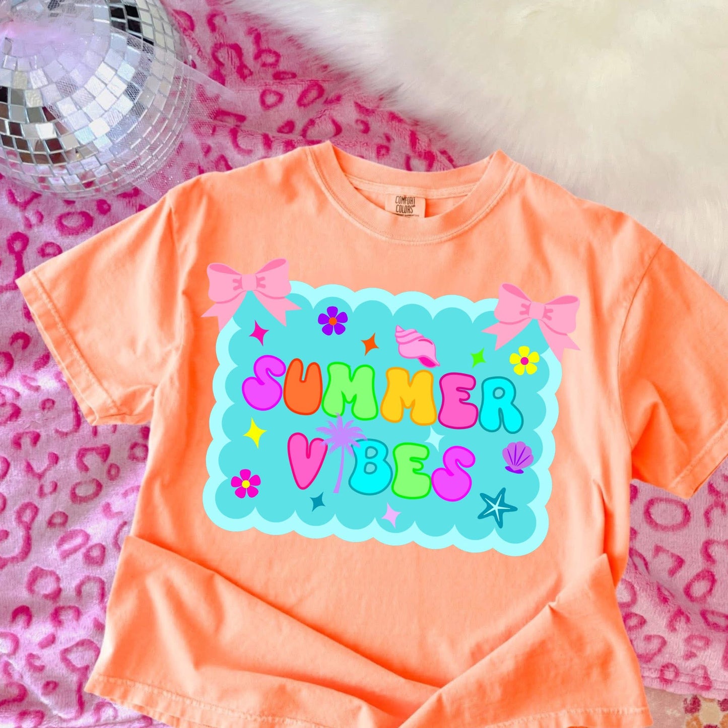 Summer Vibes with Bows & Flowers- T SHIRT- (Jerzee/Gildan)