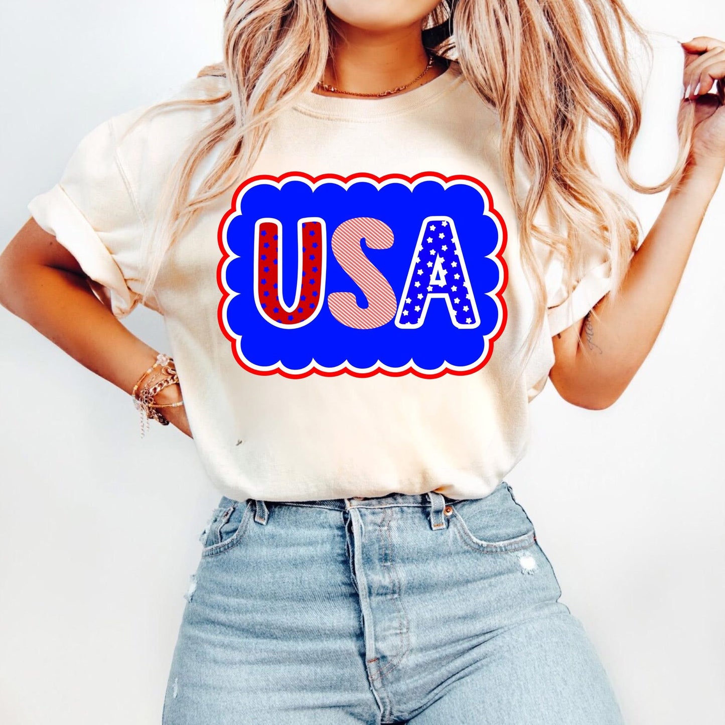 Scalloped USA - T SHIRT - (Jerzee/Gildan)