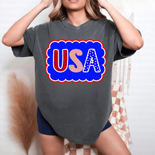 Scalloped USA - T SHIRT - (Jerzee/Gildan)