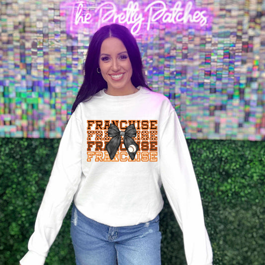 Franchise x4 with Black Bow with Baseball - SWEATSHIRT - (Jerzee/Gildan)
