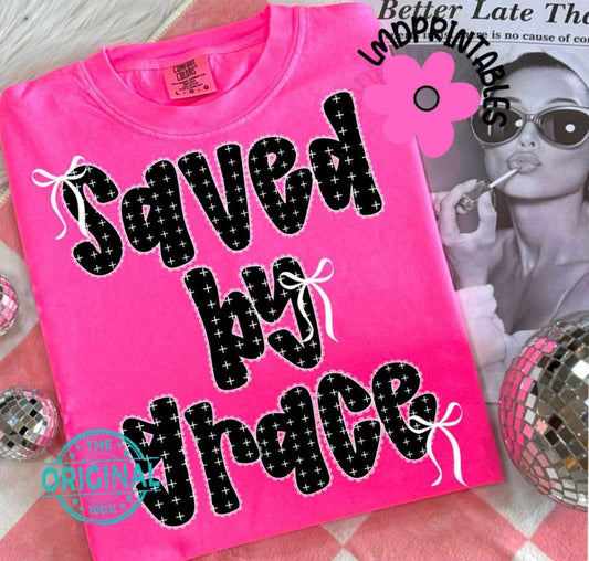 Saved by Grace with Tiny Crosses & Bows - SWEATSHIRT - (Jerzee/Gildan)