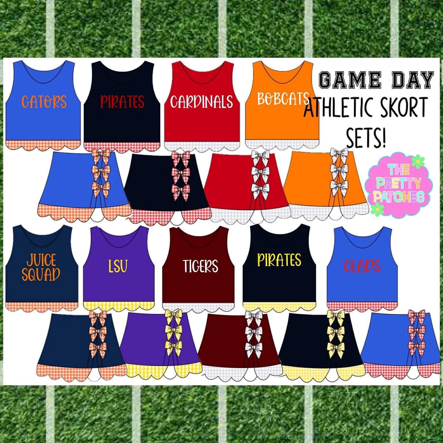 ORANGEFIELD BOBCATS GINGHAM SCALLOP ATHLETIC SKORT SET (PREORDER)