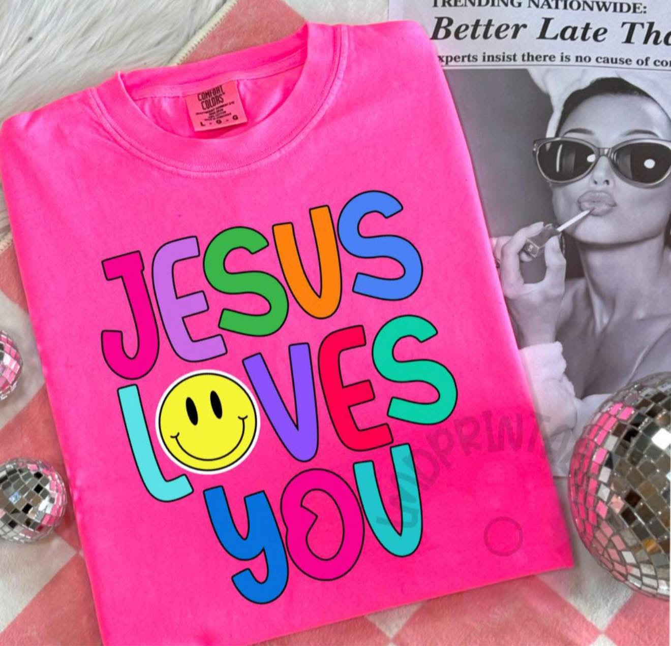 Jesus Loves You with Smiley - T SHIRT- (Jerzee/Gildan)