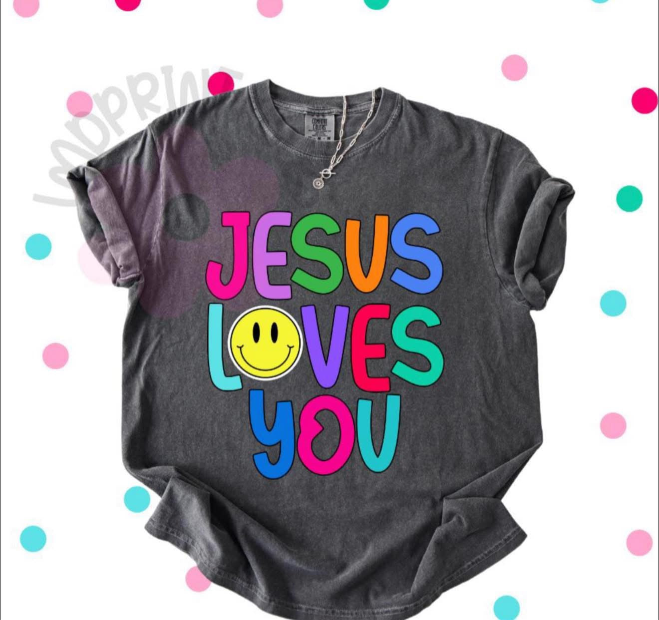 Jesus Loves You with Smiley - T SHIRT- (Jerzee/Gildan)