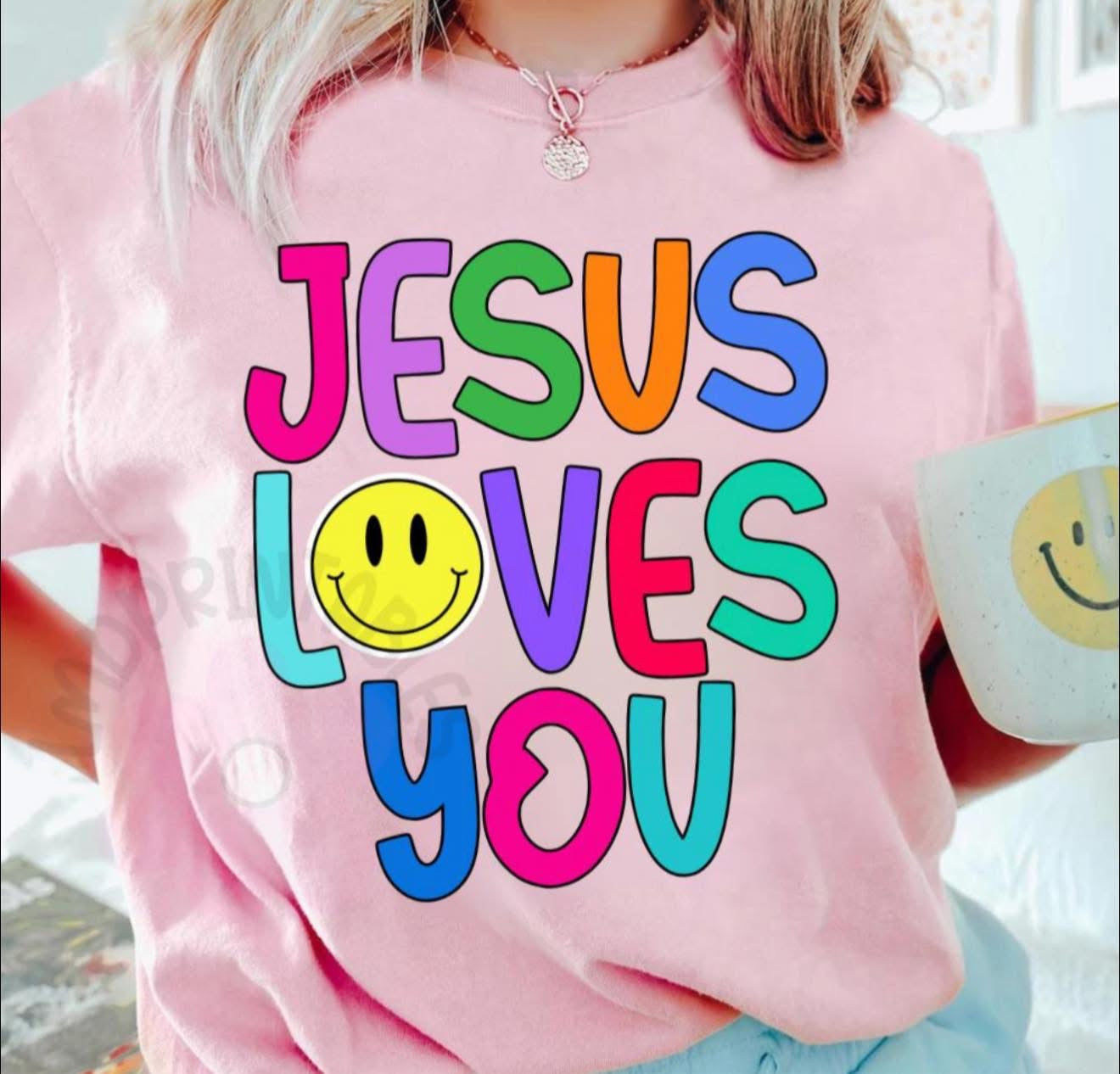 Jesus Loves You with Smiley - T SHIRT- (Jerzee/Gildan)