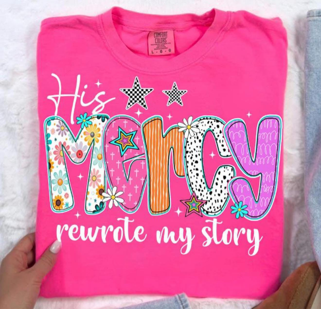 His Mercy Rewrote My Story - T SHIRT- (Jerzee/Gildan)