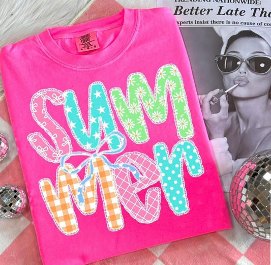 Summer with Dainty Bow - T SHIRT- (Jerzee/Gildan)