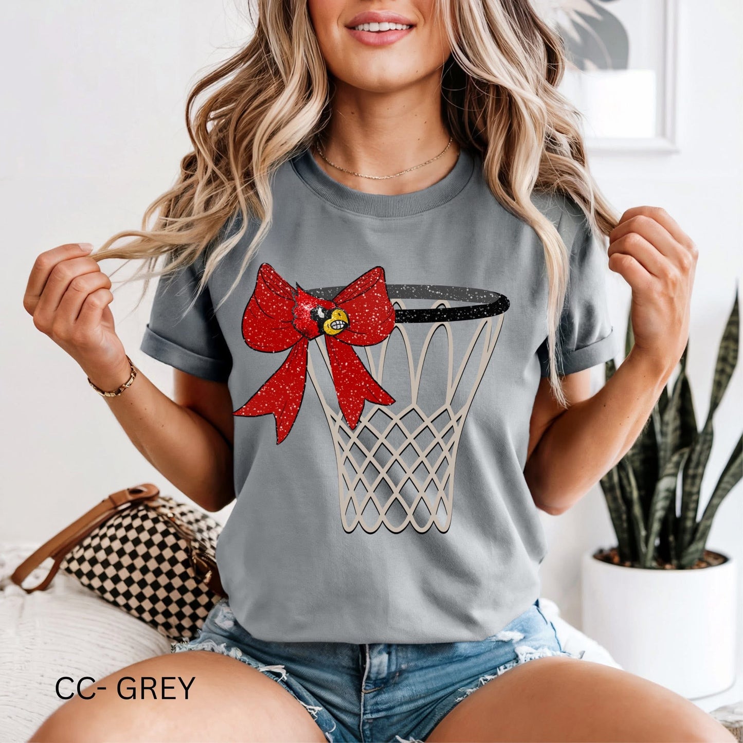 Basketball Hoop & Bow - BC Cardinals - T SHIRT - (Comfort Color)