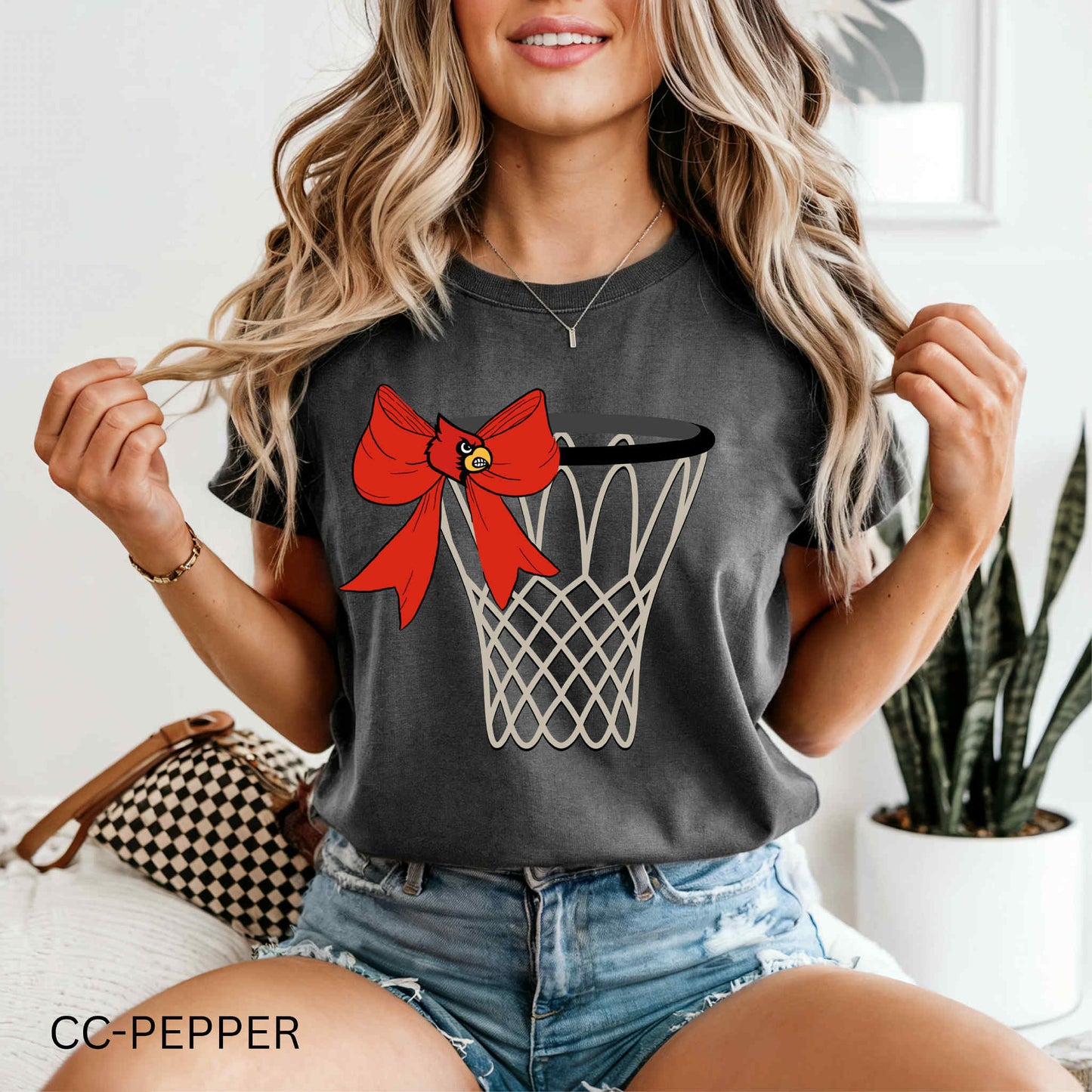 Basketball Hoop & Bow - BC Cardinals - T SHIRT - (Comfort Color)