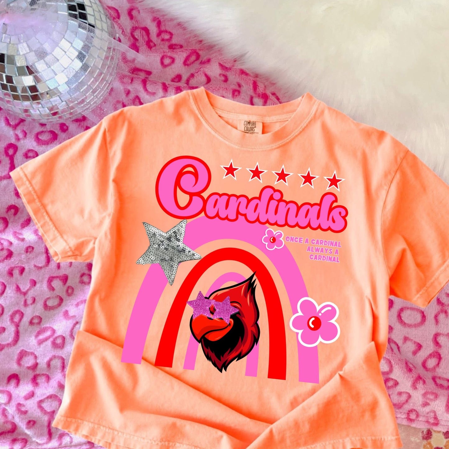 BC Cardinals with Stars & Rainbow - T SHIRT- (Comfort Color)