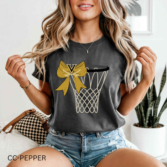 Basketball Hoop & Bow - Vidor Pirates - T SHIRT - (Bella/Comfort Color)