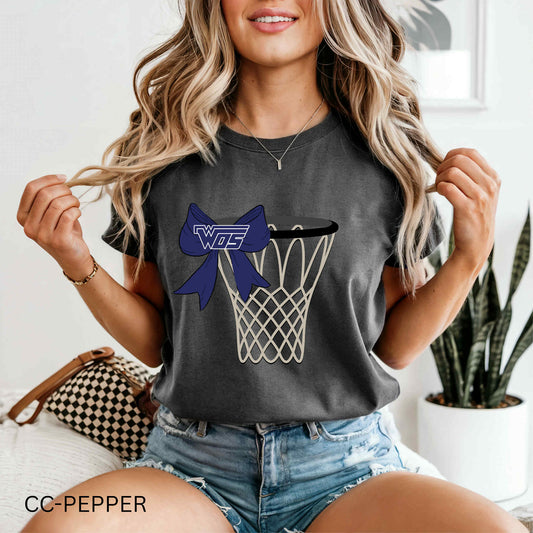 Basketball Hoop & Bow - WOS Mustangs - T SHIRT - (Bella/Comfort Color)