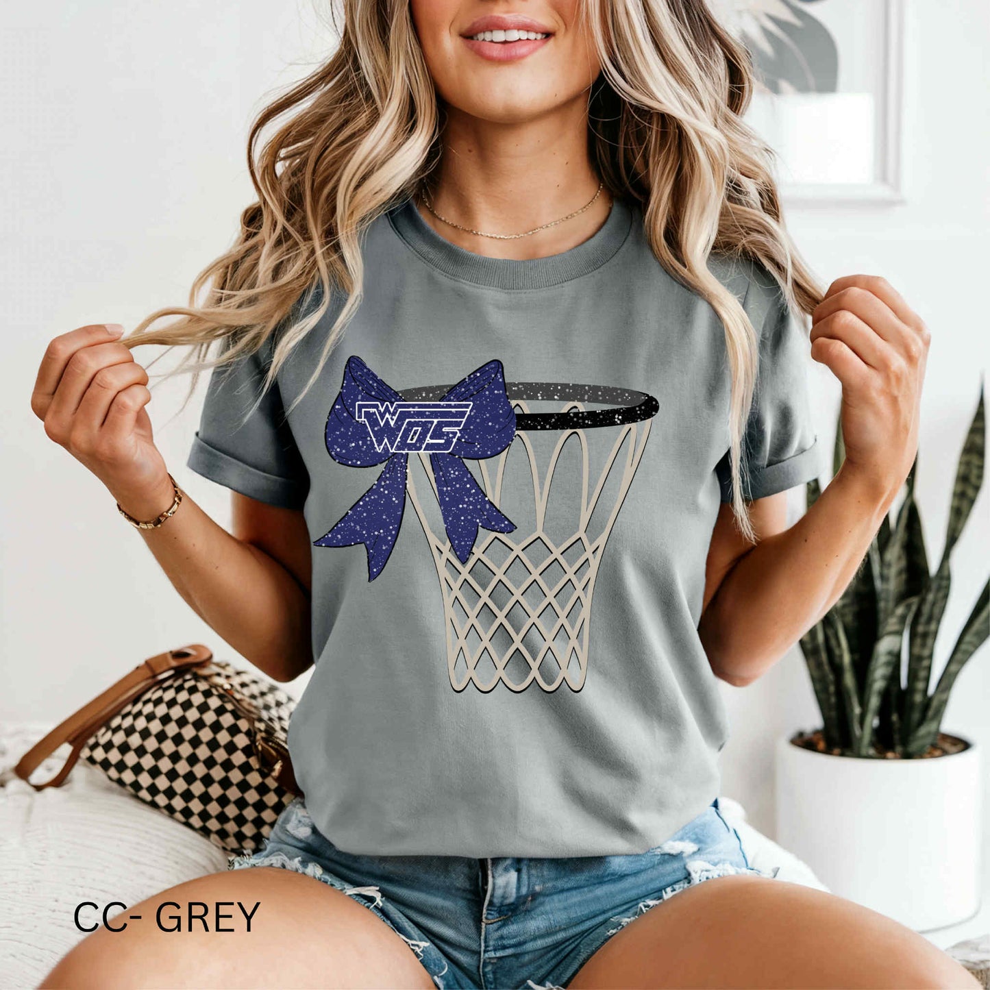 Basketball Hoop & Bow - WOS Mustangs - T SHIRT - (Bella/Comfort Color)