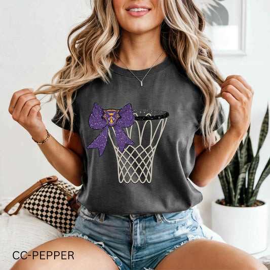 Basketball Hoop & Bow - Mauriceville Panthers - T SHIRT - (Bella/Comfort Color)