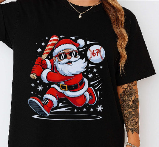 Santa Hitting Baseball with 67 - T SHIRT - (DriFit)