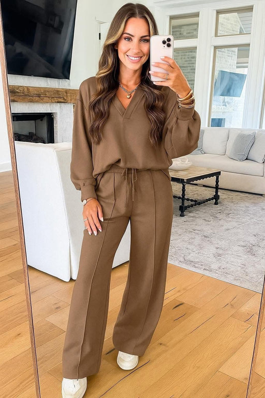 Polo Collar V Neck Pullover + Drawstring Sweatpants - PRE ORDER