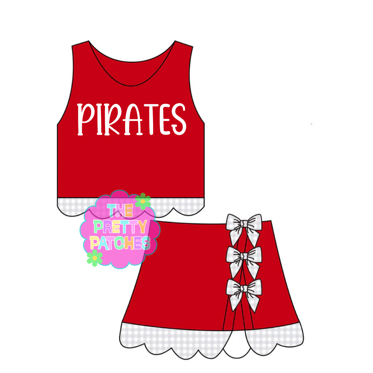 DEWEYVILLE PIRATES GINGHAM SCALLOP ATHLETIC SKORT SET (PREORDER)