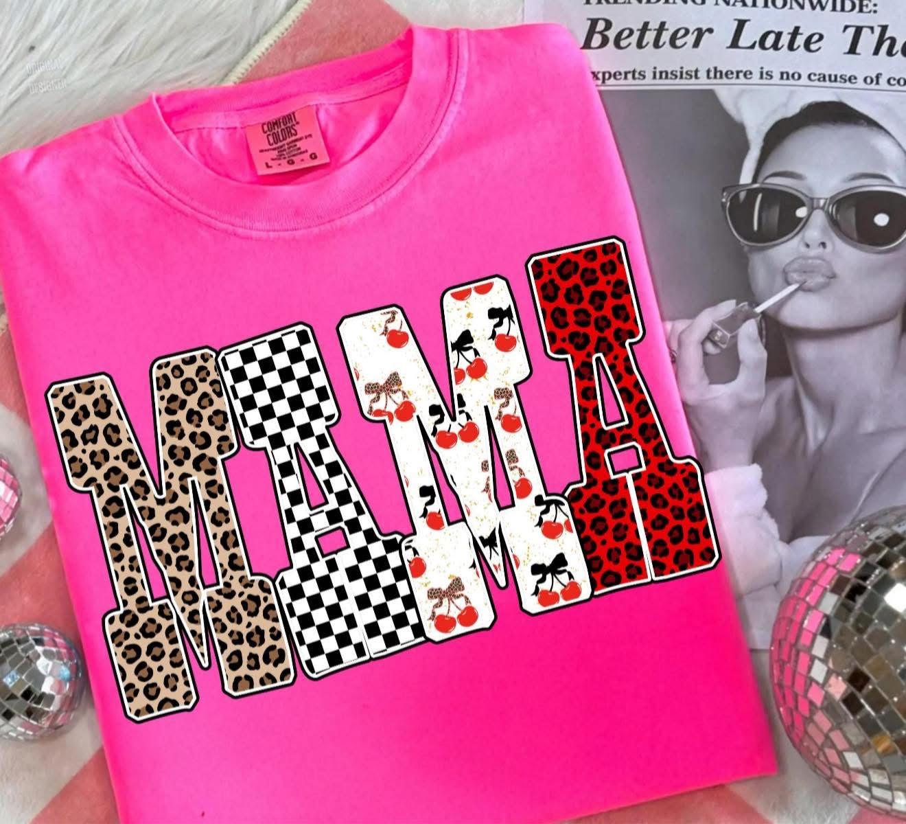 MAMA with Leopard & Cherries - T SHIRT - (Comfort Color)