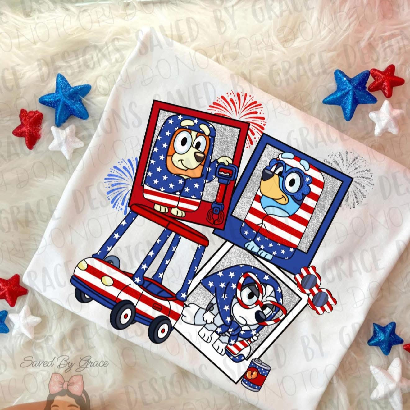 4th of July Bluey & Friends - T SHIRT- (Jerzee/Gildan)
