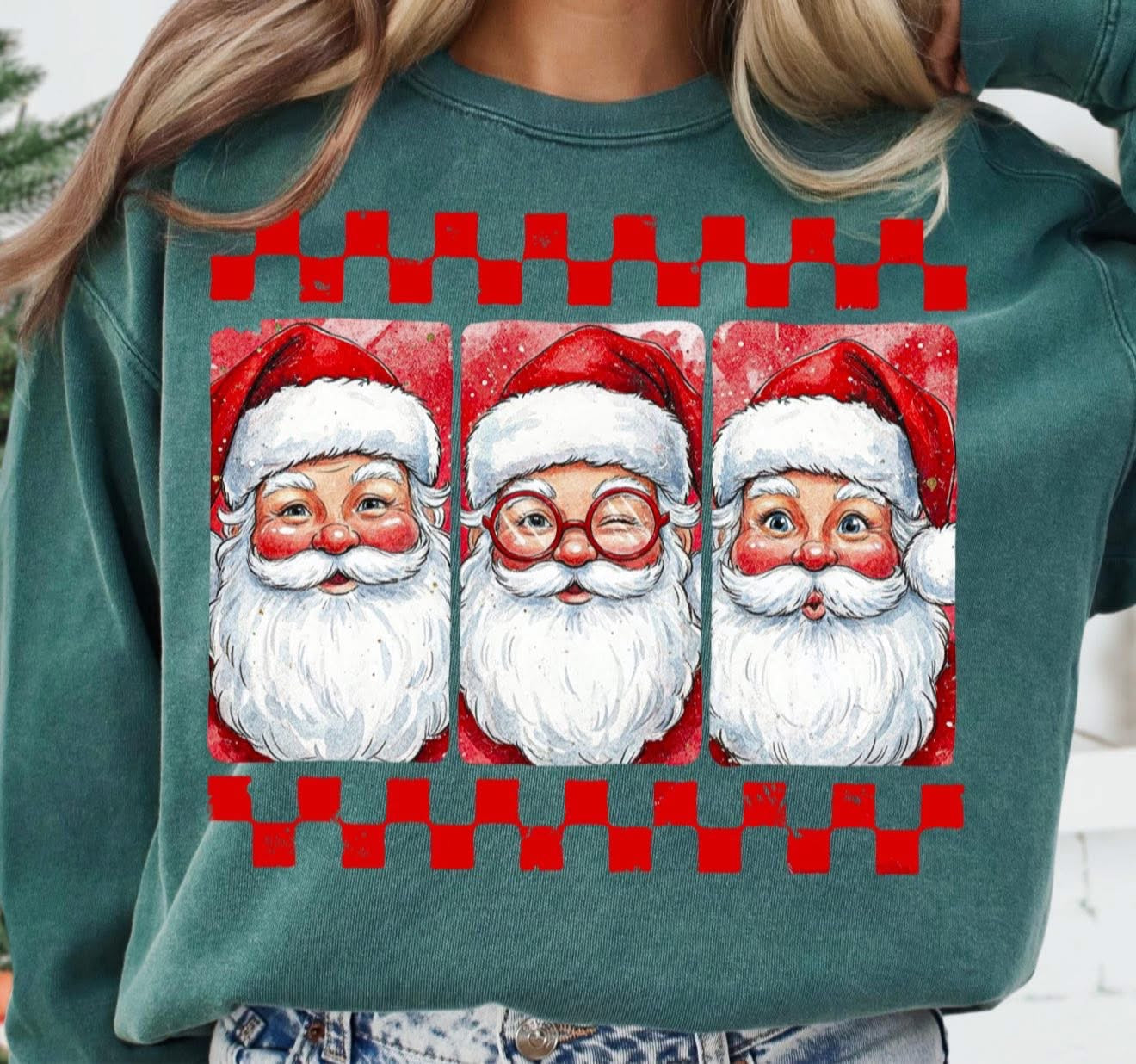 Santa Checkered - LONG SLEEVE - (Jerzee/Gildan)