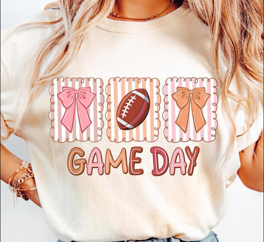 Game Day with Bow, Football & Bow - T SHIRT- (Jerzee/Gildan)