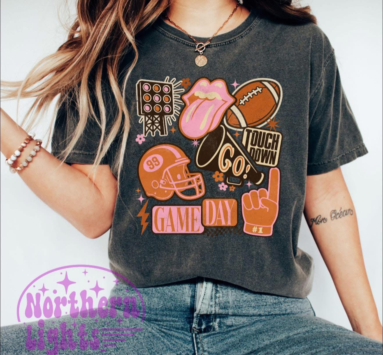 Boho Game Day with Helmet & Foam Finger - T SHIRT- (Comfort Color)
