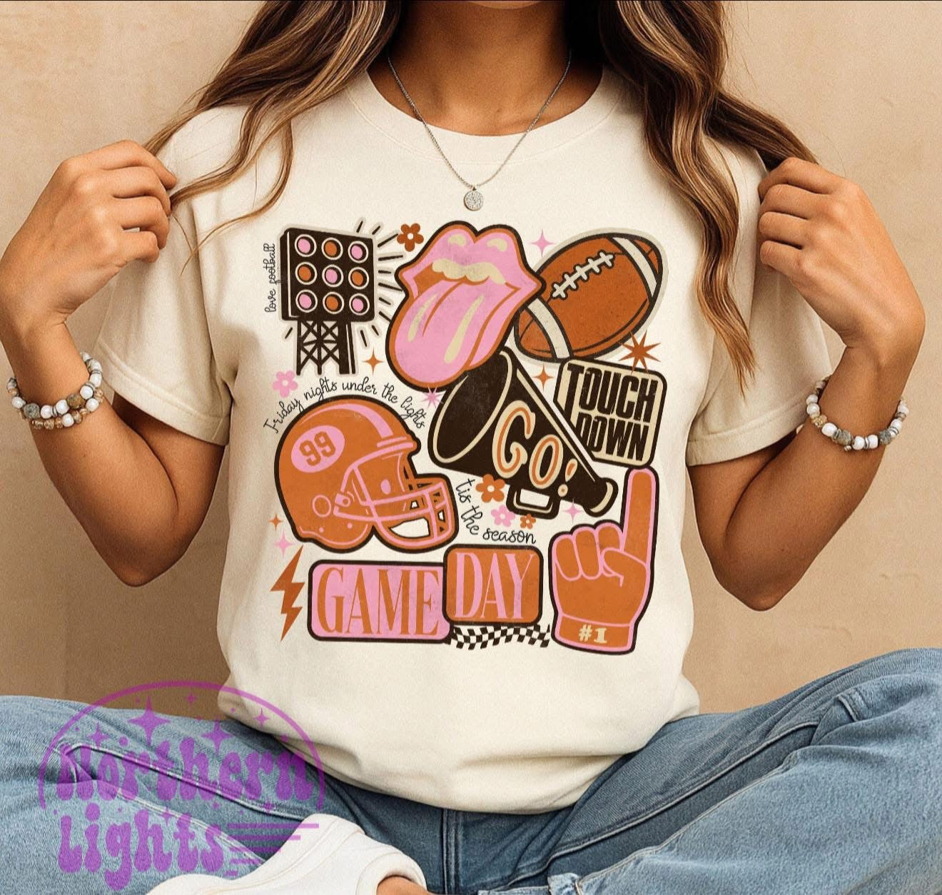 Boho Game Day with Helmet & Foam Finger - T SHIRT- (Comfort Color)