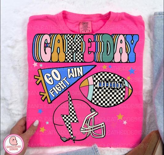 Game Day Go Fight Win (checkered) - T SHIRT- (Jerzee/Gildan)