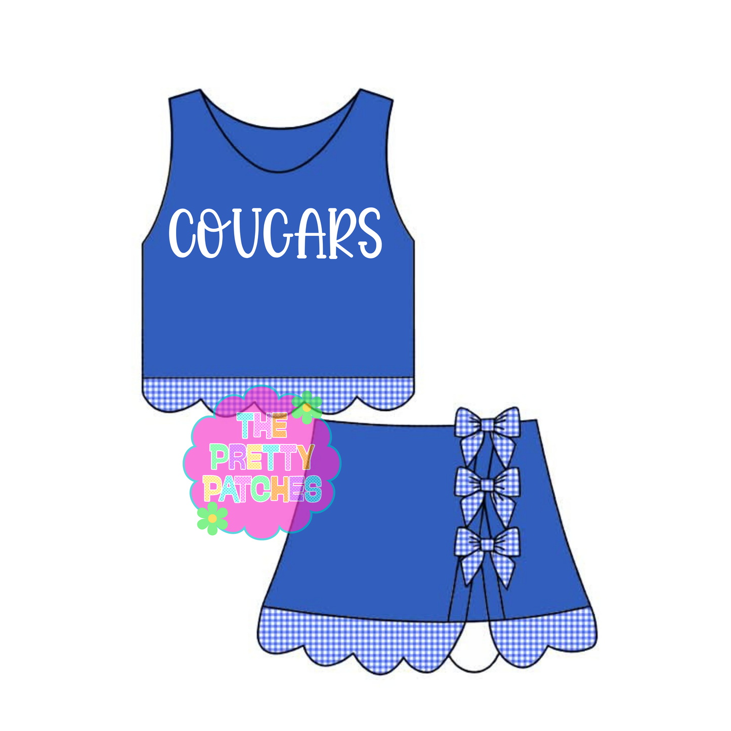 BLUE (COUGARS) GINGHAM SCALLOP ATHLETIC SKORT SET (PREORDER) (TRUSTED)