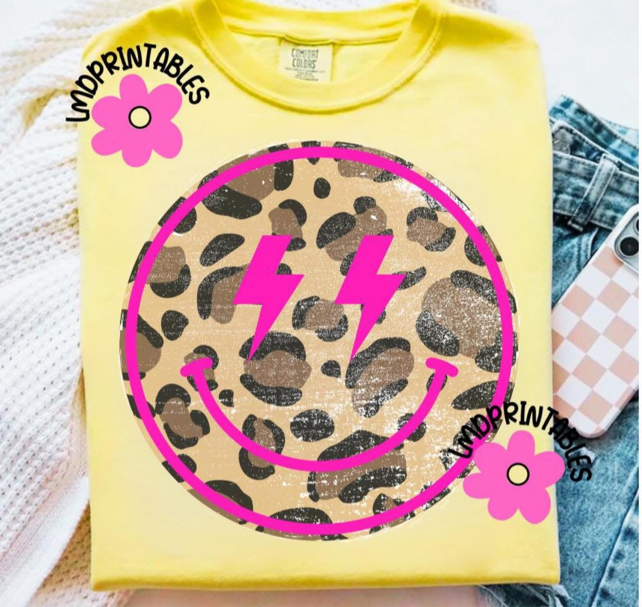 Leopard Smiley Face - T SHIRT- (Comfort Color)