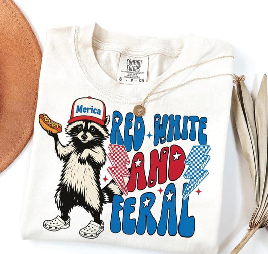 Red, White & Feral - T SHIRT- (Jerzee/Gildan)