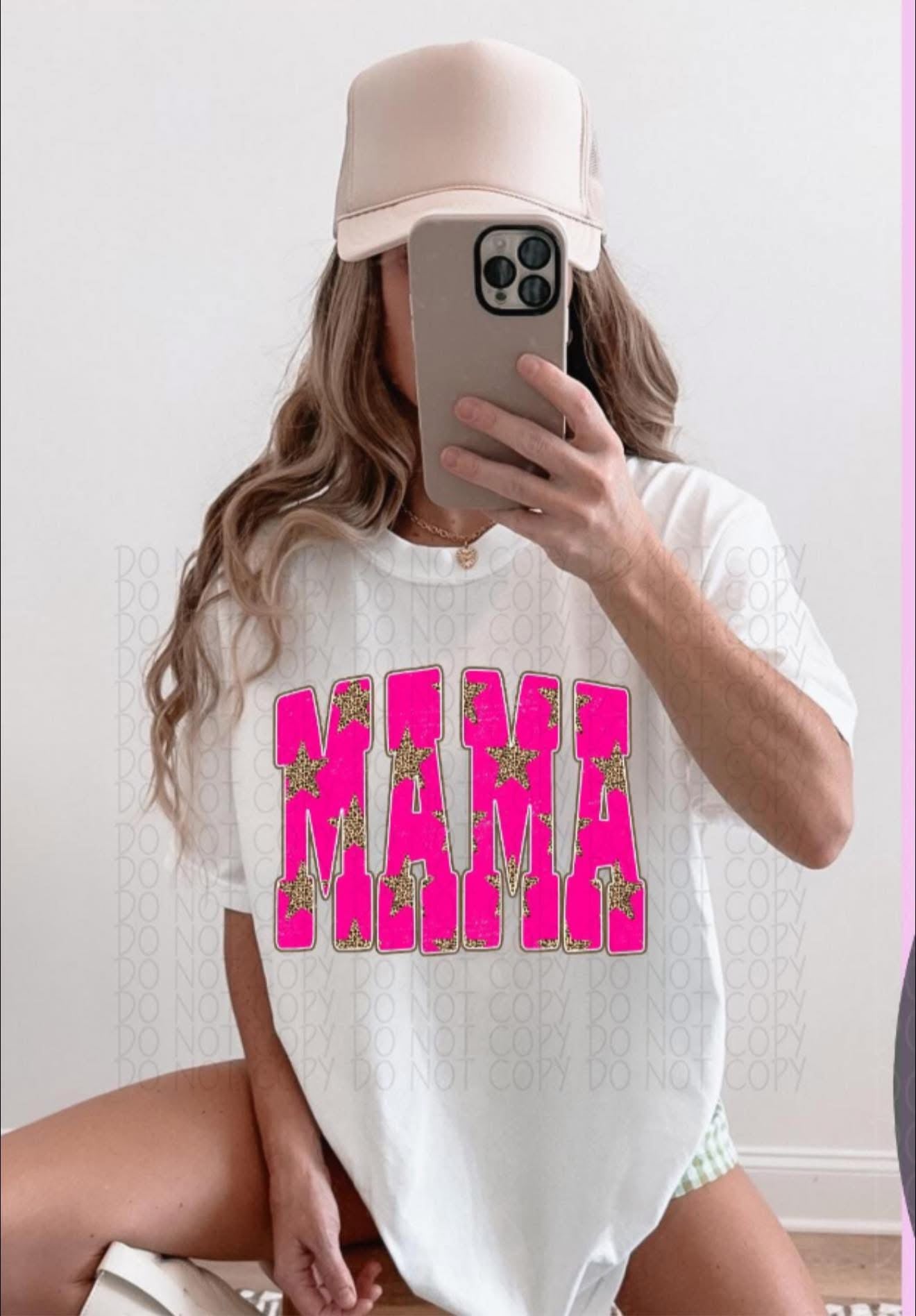 Neon Pink Mama with Stars - T SHIRT- (Comfort Color)