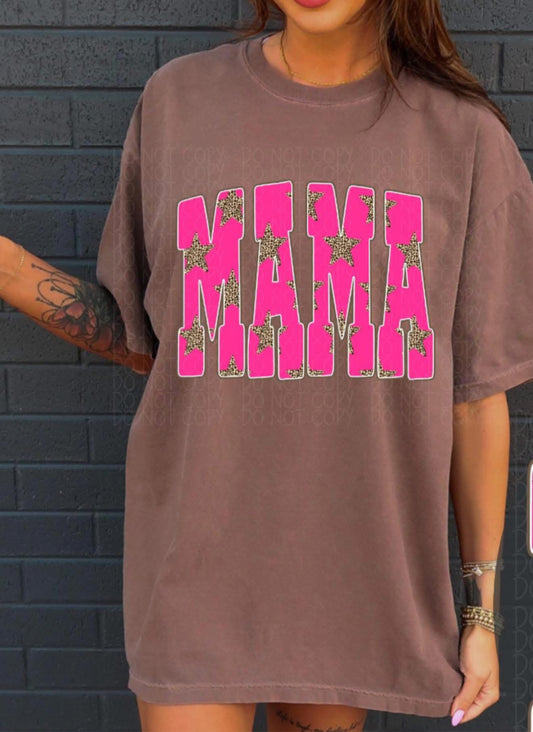 Neon Pink Mama with Stars - T SHIRT- (Comfort Color)
