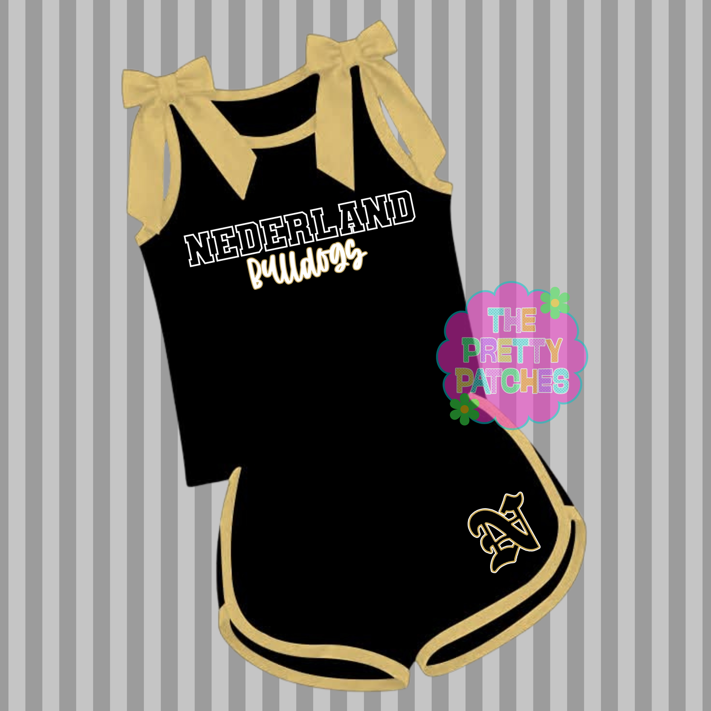 NEDERLAND BULLDOGS BOW STRAP TANK SET (BLACK base with GOLD trim) (PREORDER) (TRUSTED) 070226KB