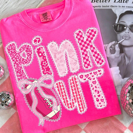 Pink Out with Bow & Football - T SHIRT - (Jerzee/Gildan)