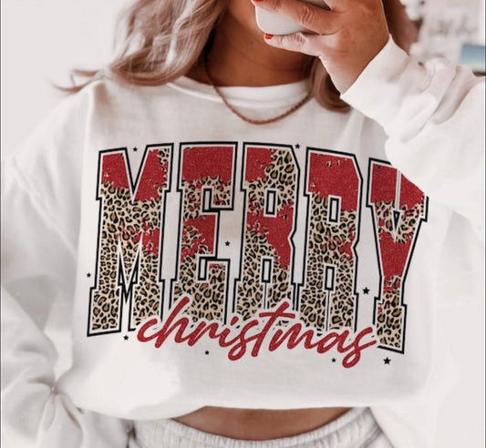 Cheetah Merry Christmas with Tiny Stars - SWEATSHIRT - (Jerzee/Gildan)