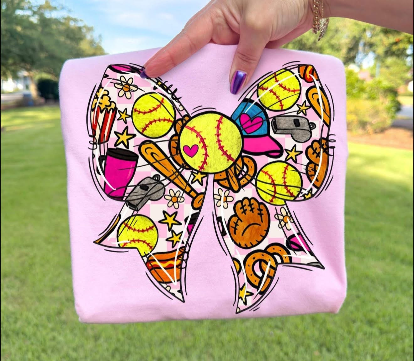 Softball Bow Collage - SWEATSHIRT - (Jerzee/Gildan)