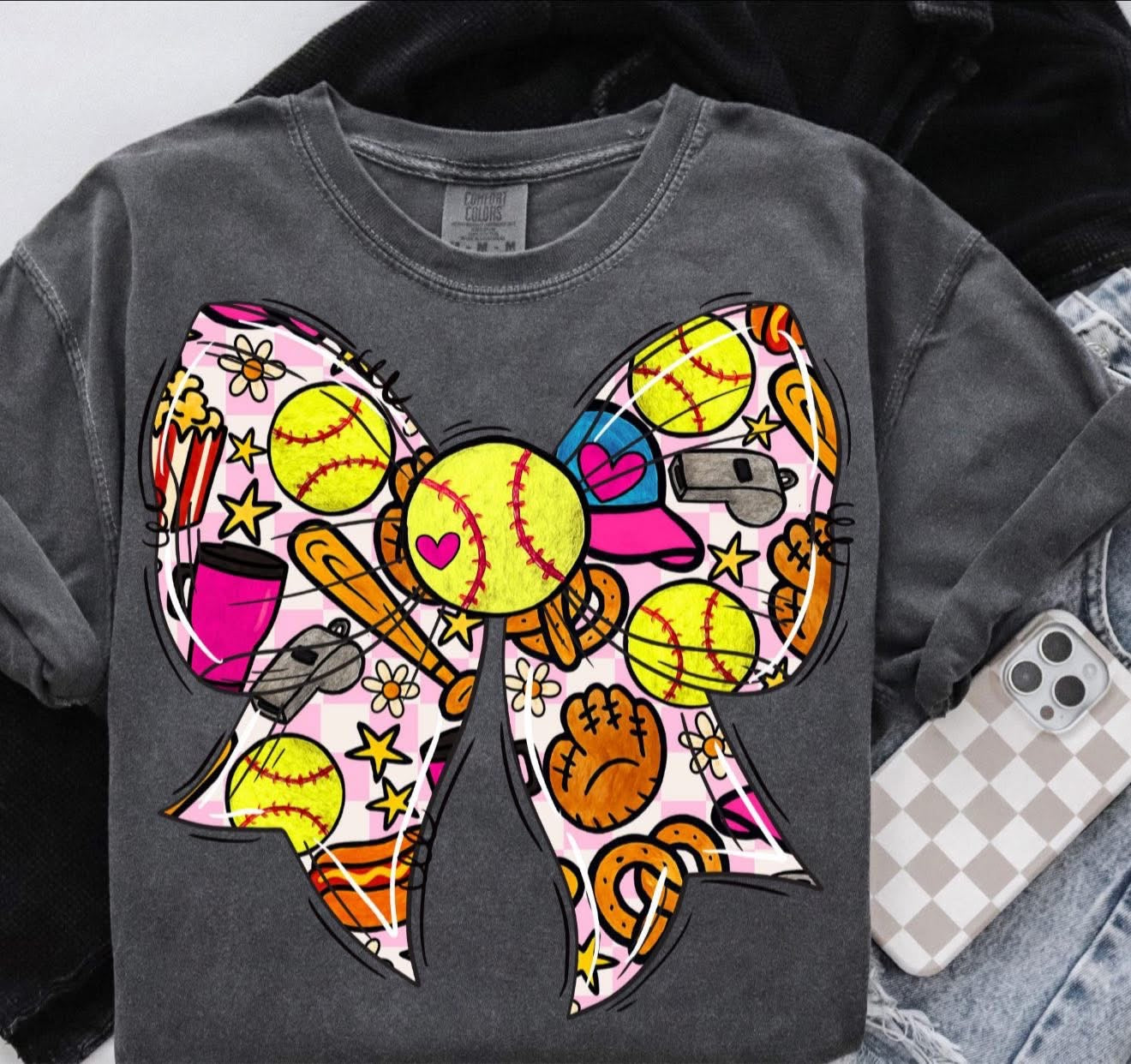 Softball Bow Collage - SWEATSHIRT - (Jerzee/Gildan)