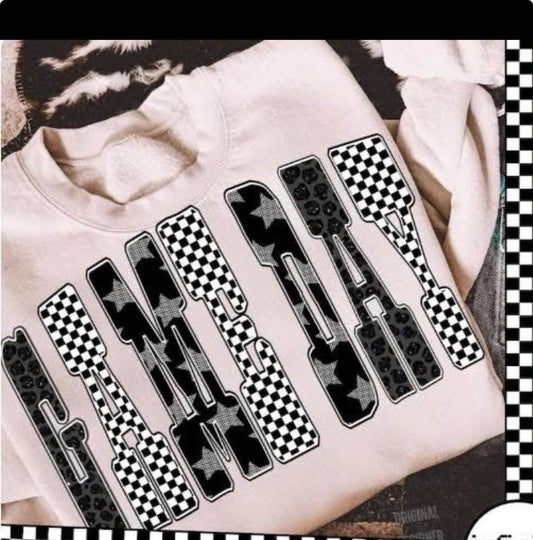 Game Day B&W Stars, Leopard & Checkered - T SHIRT - (Jerzee/Gildan)