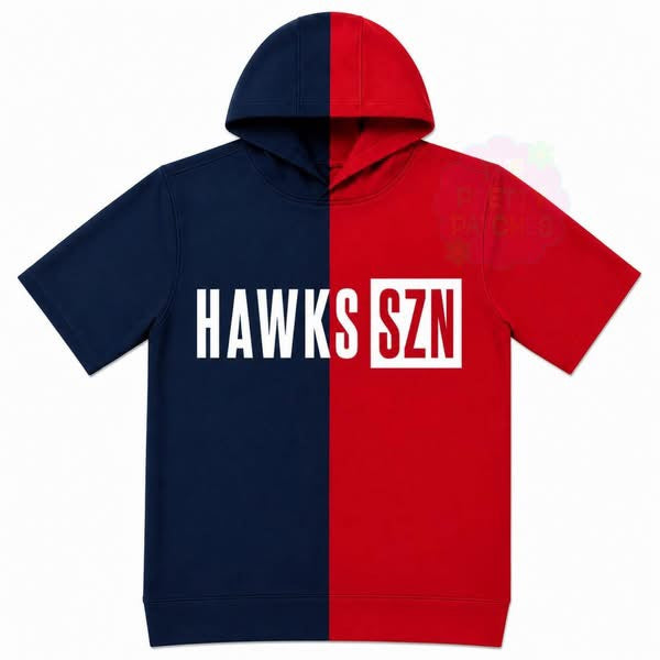 HAWKS SZN (WHITE FONT) SPLIT HOODIE NAVY BLUE & RED -YOUTH - PREORDER (HAPPY DAYS) 071326LW