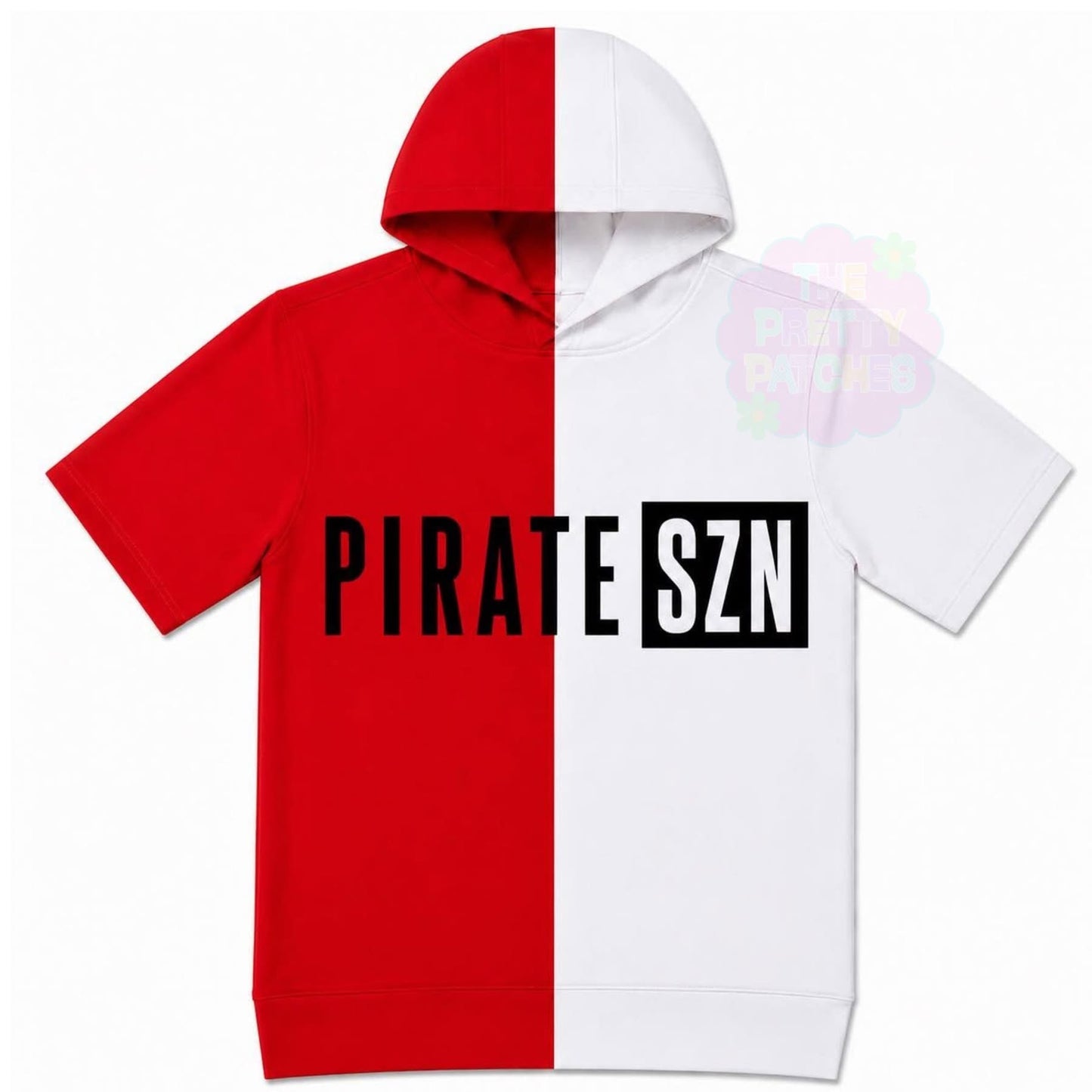 PIRATE SZN (BLACK FONT) SPLIT HOODIE RED & WHITE -YOUTH - PREORDER (HAPPY DAYS) 071326LW